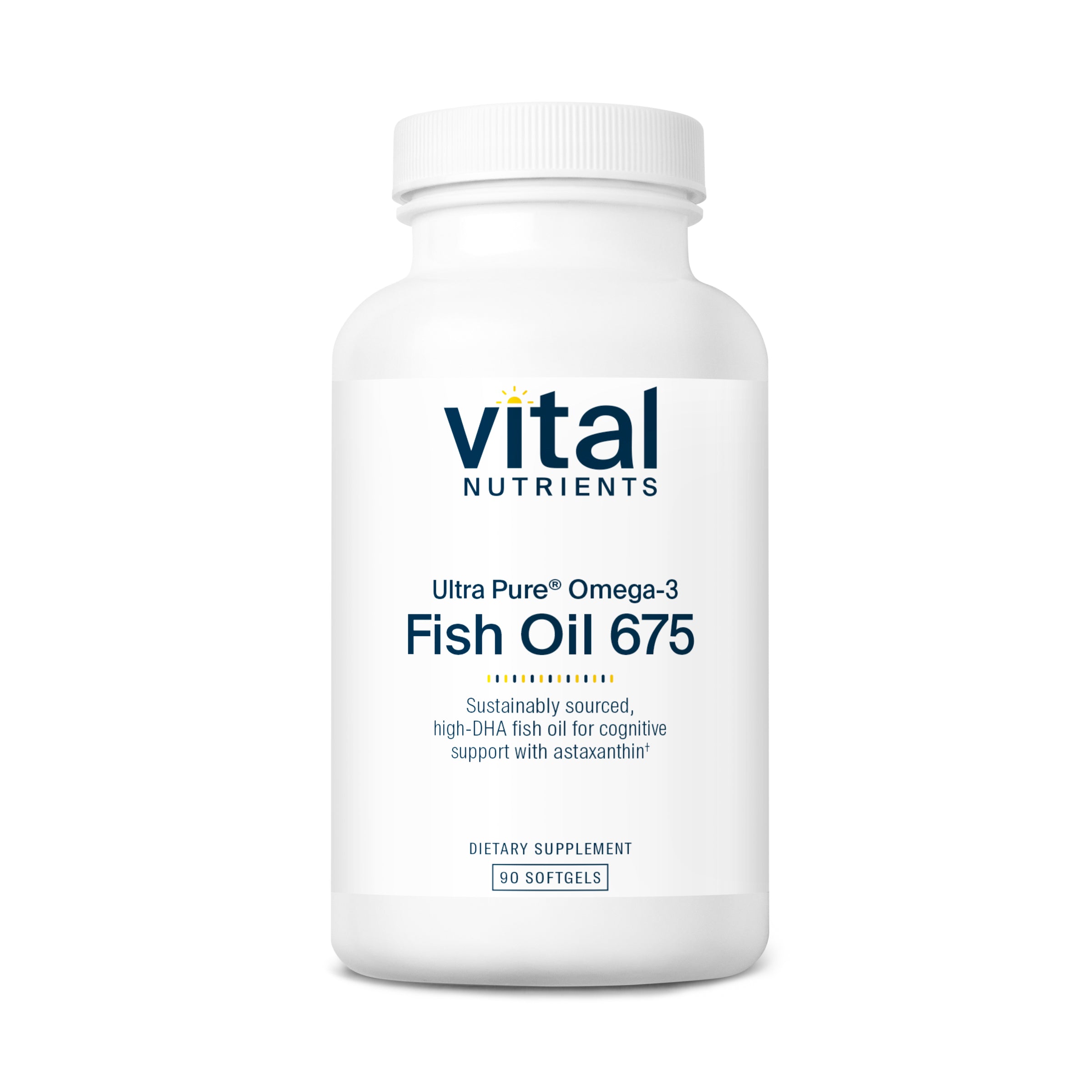 Vital Nutrients Ultra Pure® Fish Oil 675 High Omega-3 DHA Pharmaceutical Grade 90 softgels.