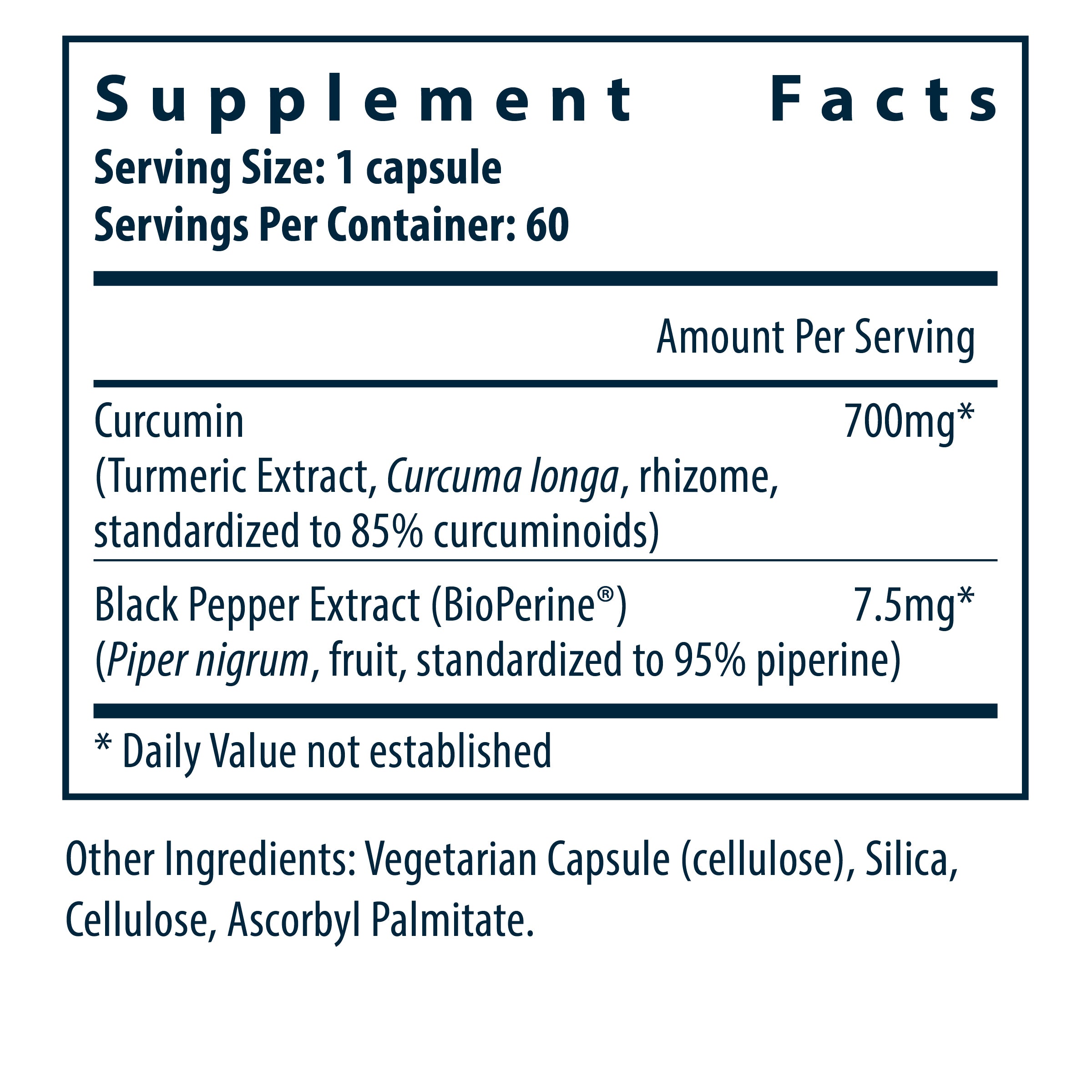 Vital Nutrients Curcumin Extract supplement facts.