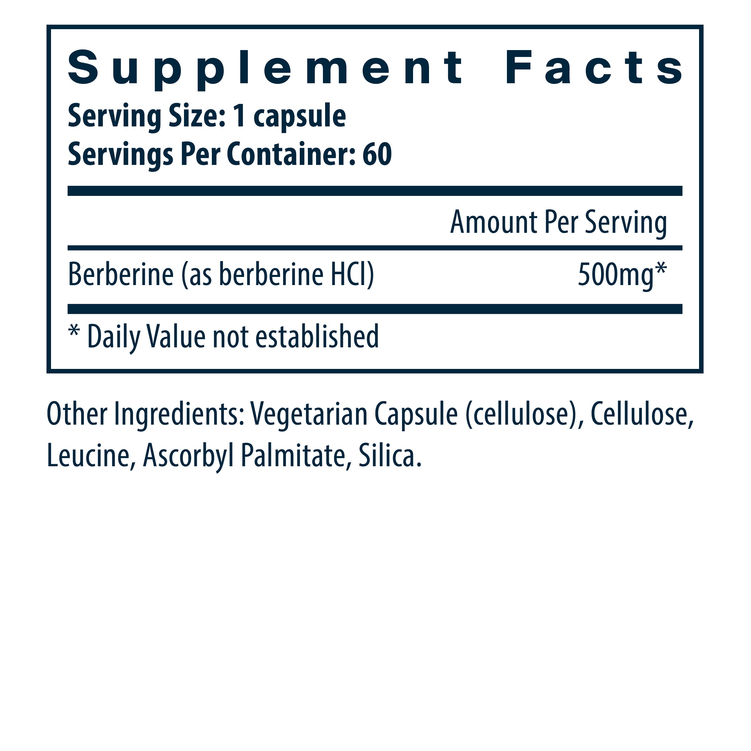 Vital Nutrients Berberine 500mg 60 Capsules supplement facts.