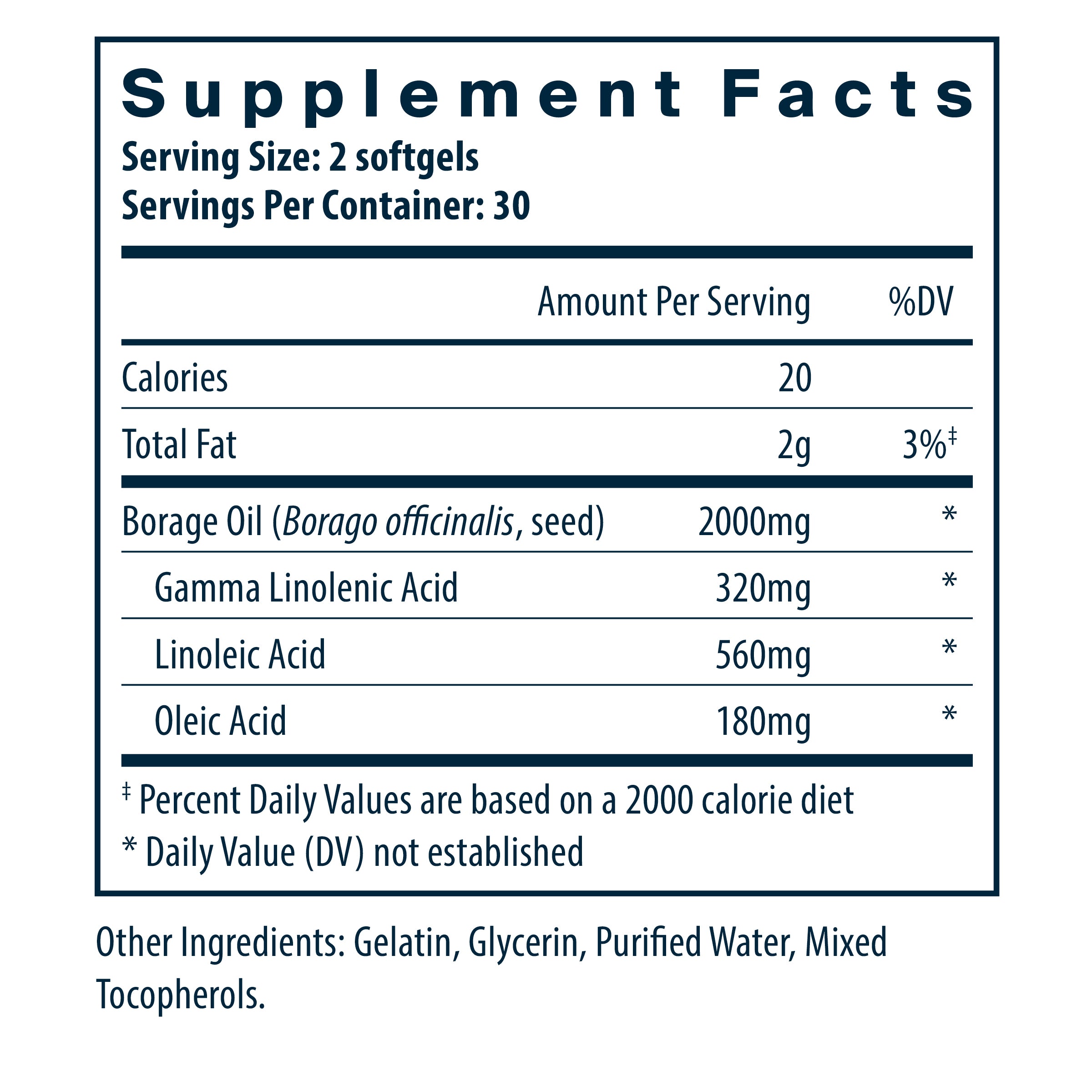 Vital Nutrients Borage Oil supplement facts.