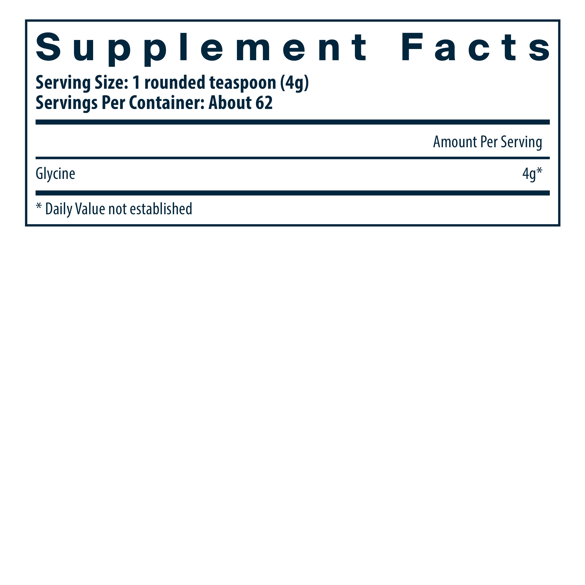 Vital Nutrients Glycine Powder supplement facts.