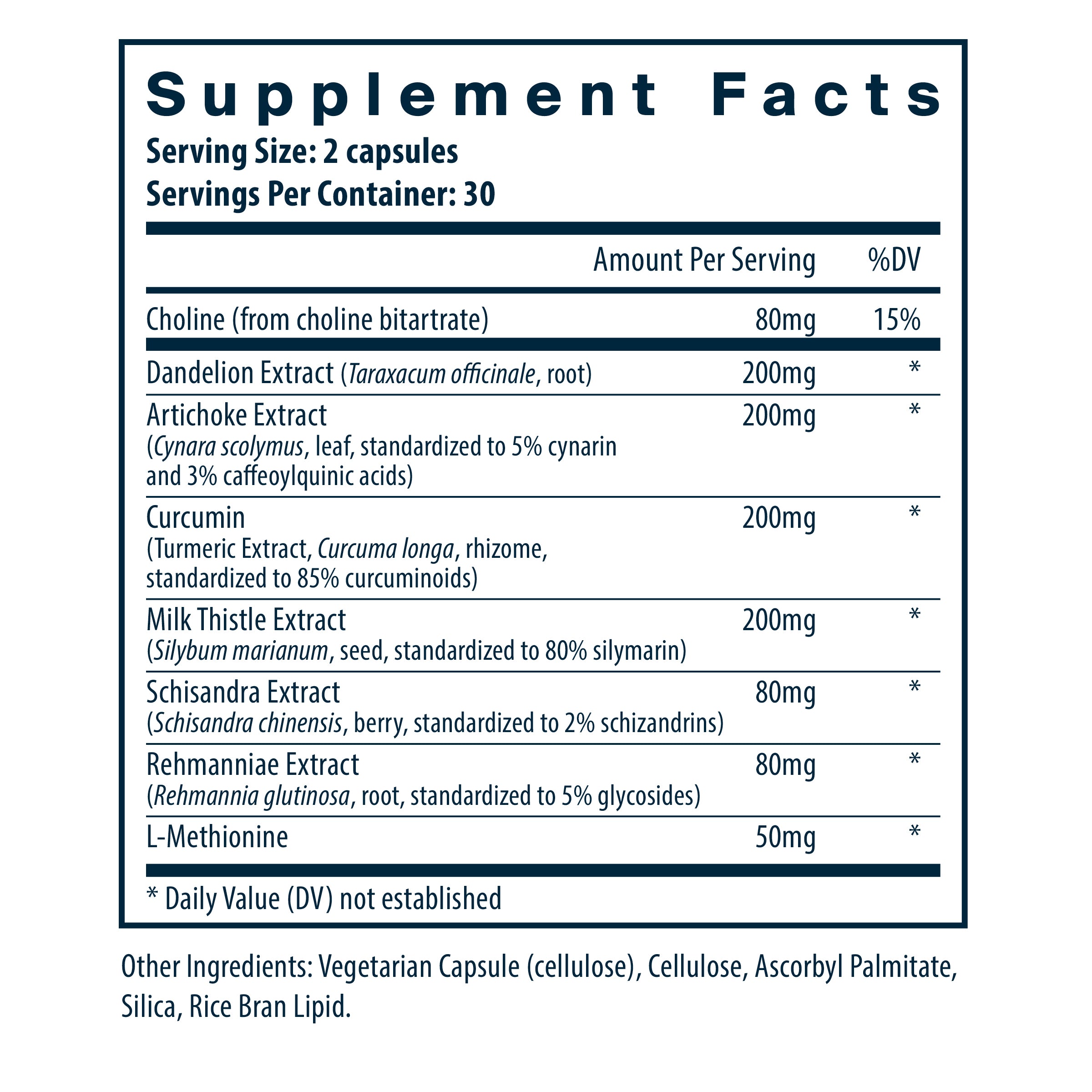 Vital Nutrients Liver Support 120 capsules supplement facts.