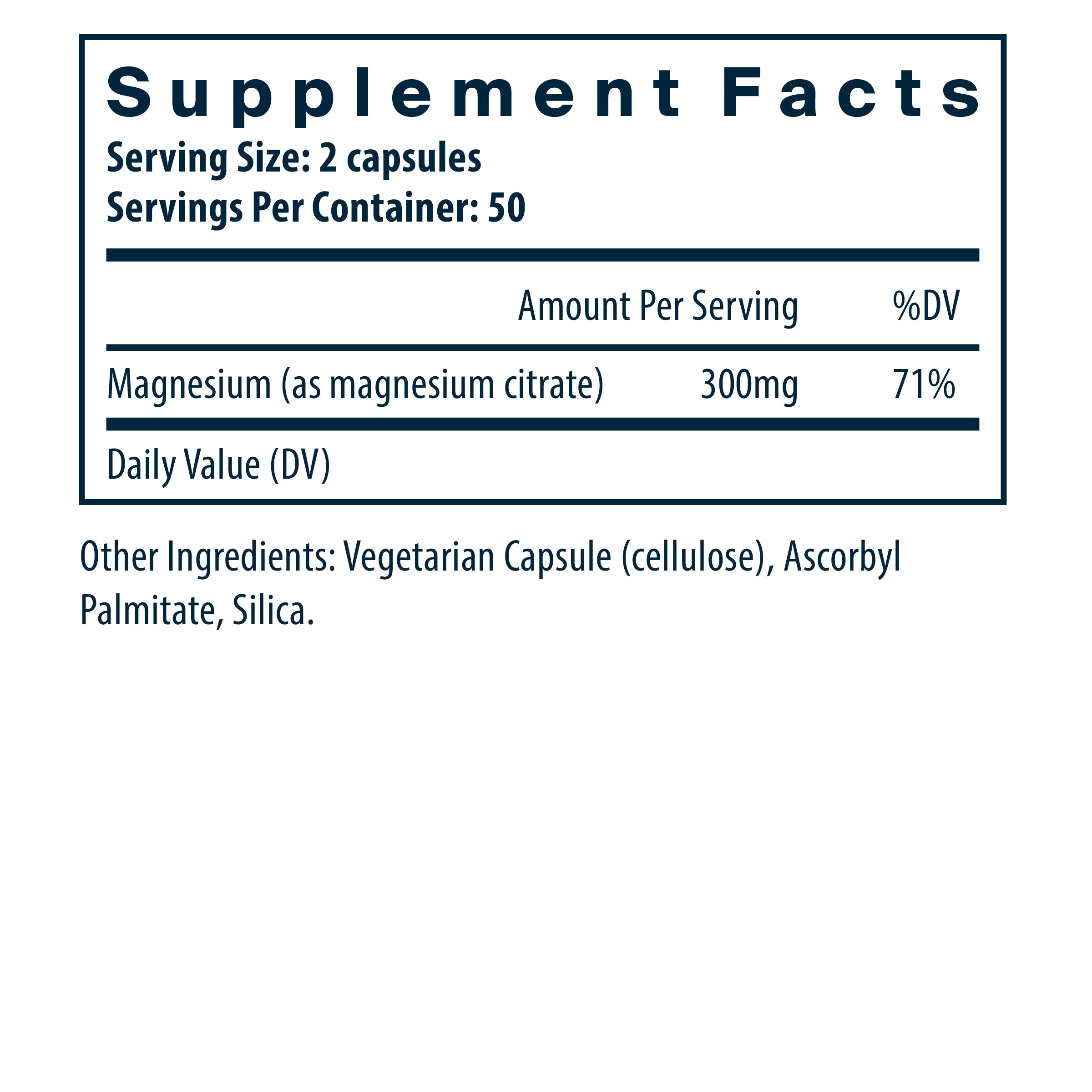 Vital Nutrients Magnesium Citrate 100 capsules supplement facts.