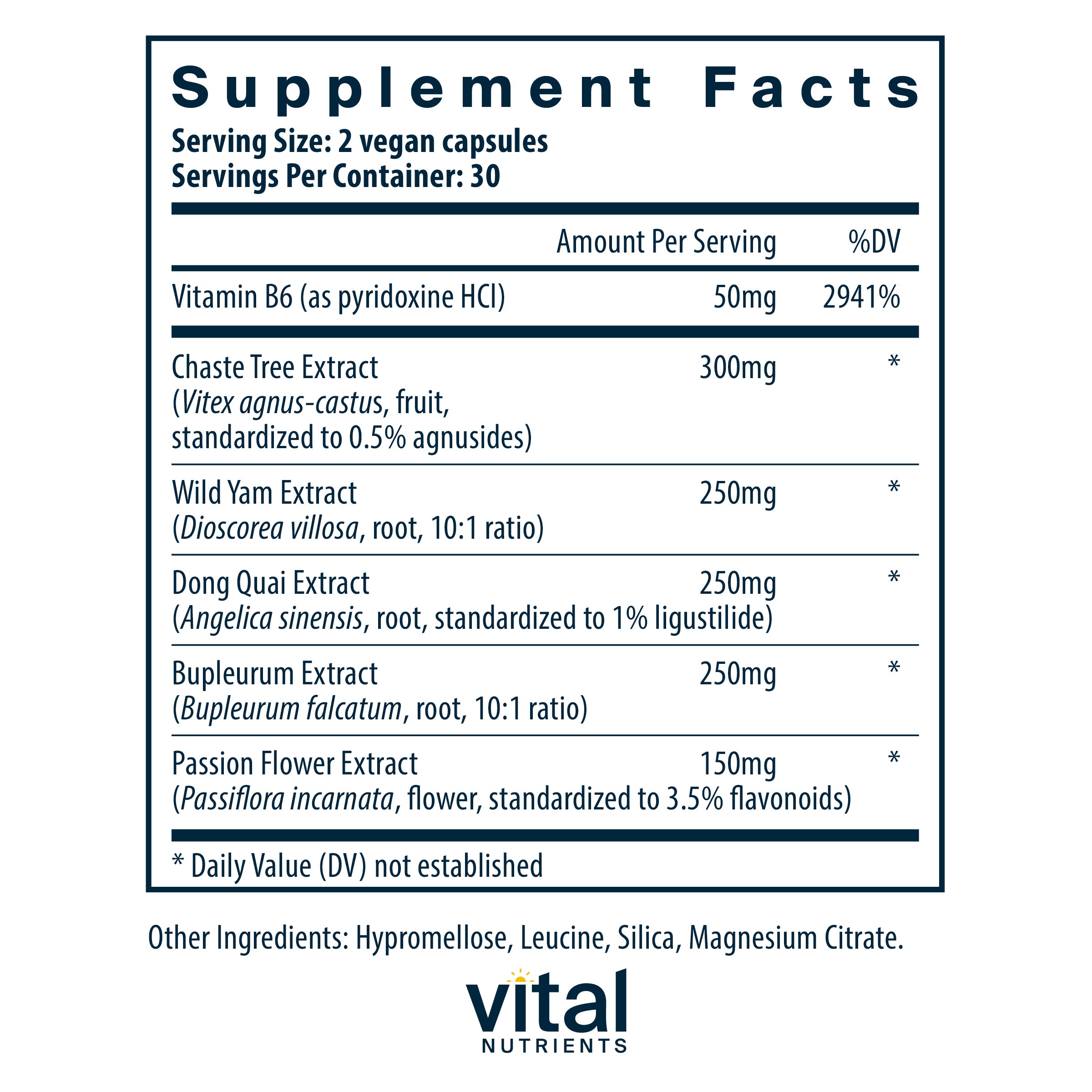 Vital Nutrients PMS Support supplement facts.