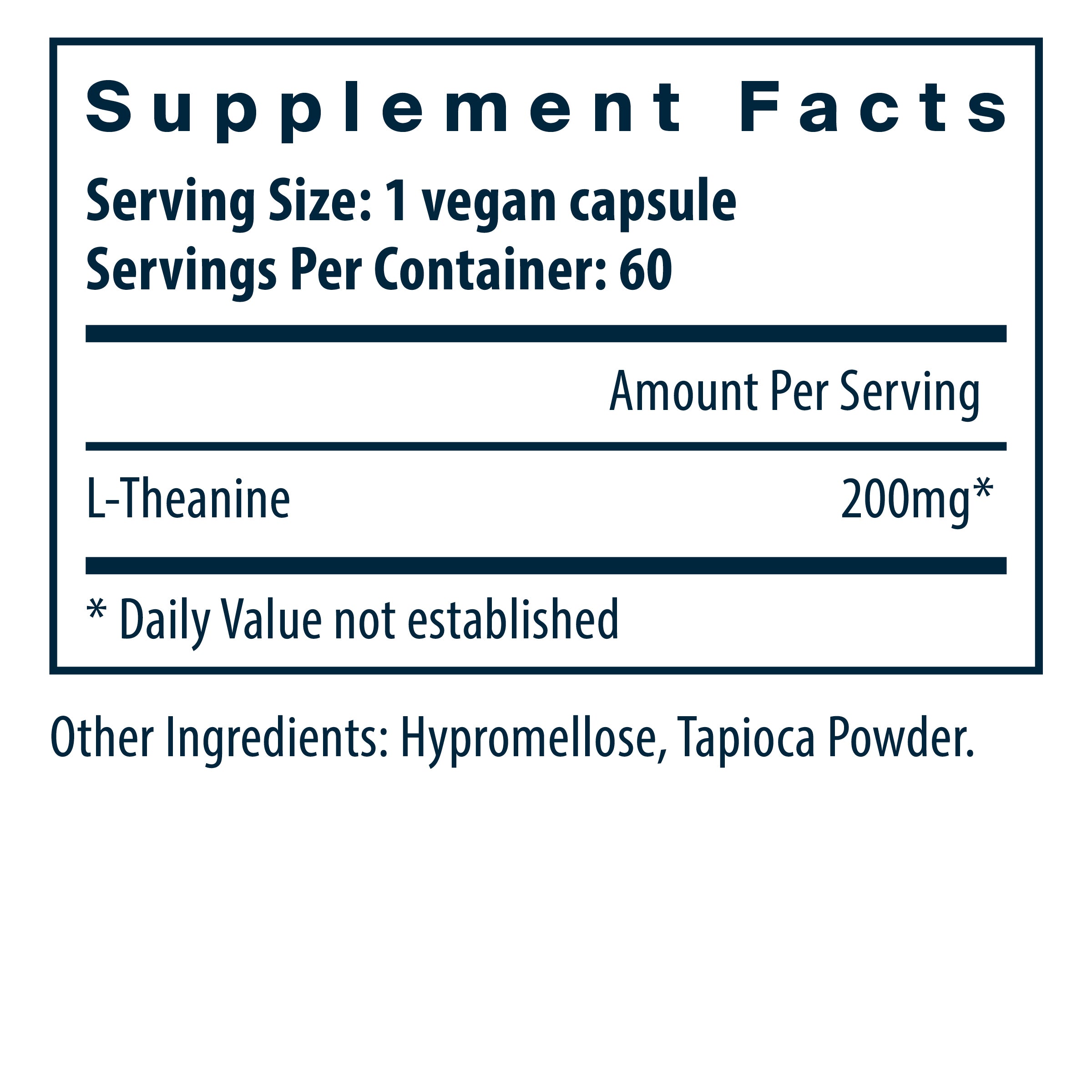 Vital Nutrients L-Theanine 200mg 60 capsules supplement facts.