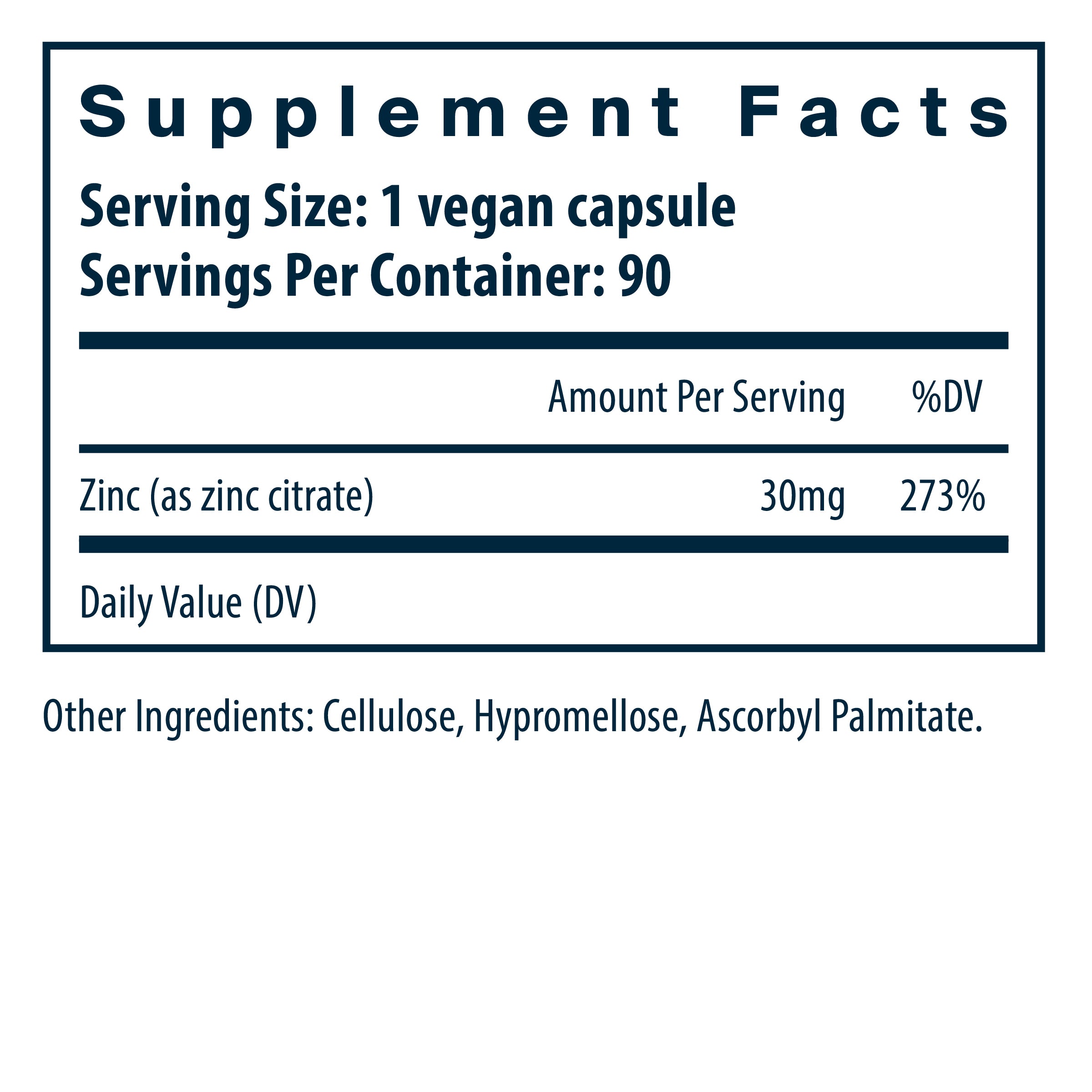 Vital Nutrients Zinc Citrate capsules 90 CT supplement facts.