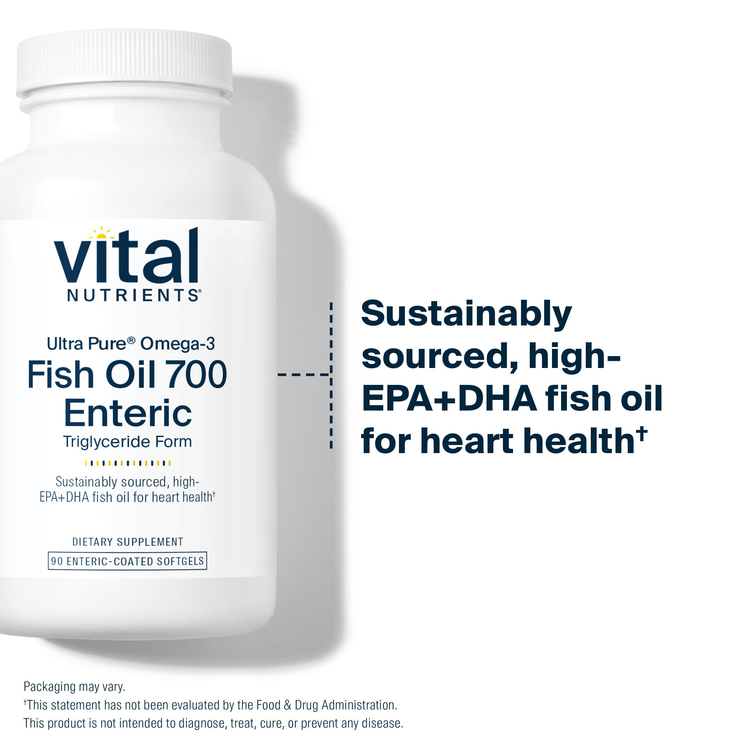 Vital Nutrients Ultra Pure® Fish Oil 700 Enteric is sustainably sourced, high-EPA+DHA fish oil for heart health.*