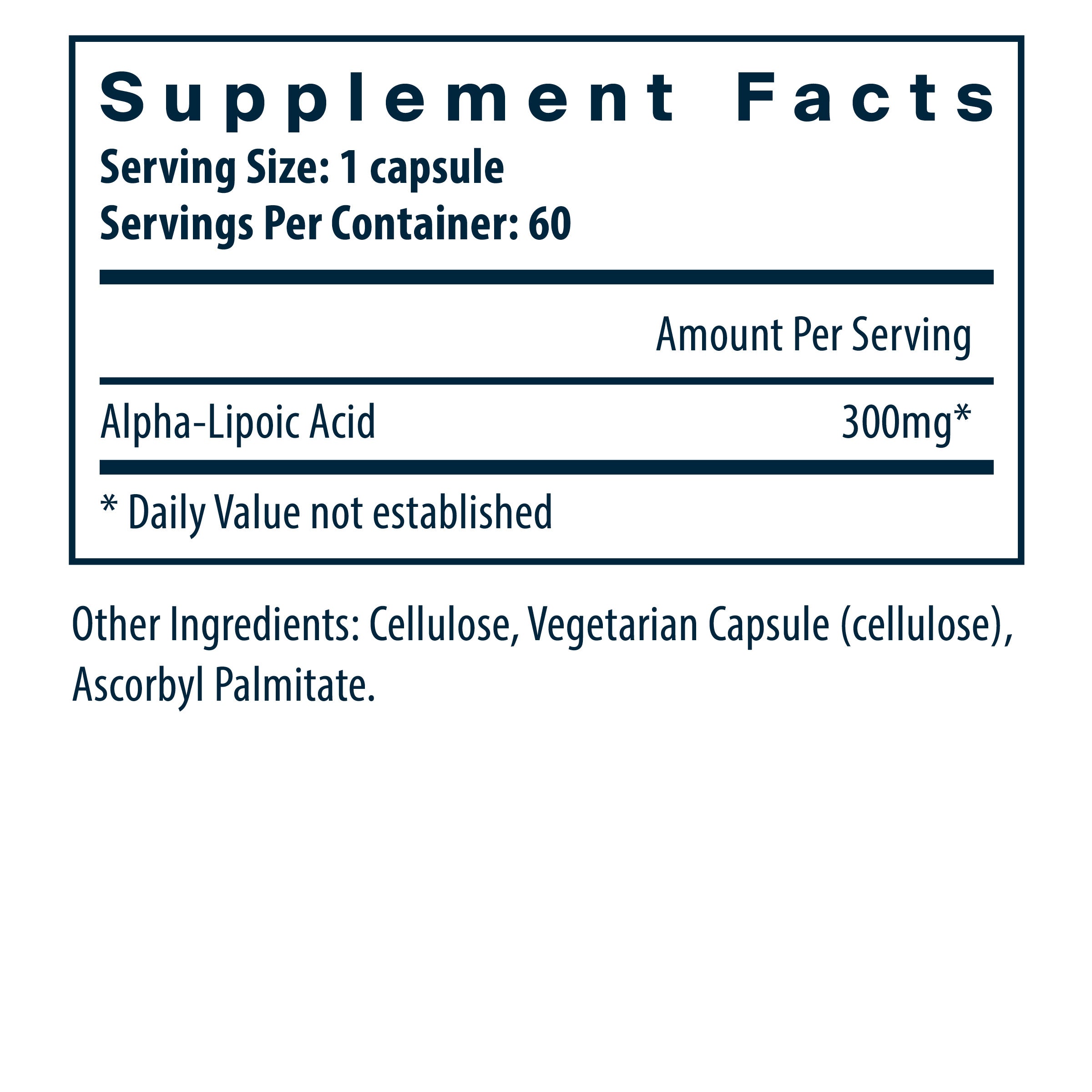 Vital Nutrients Lipoic Acid 300mg supplement facts.