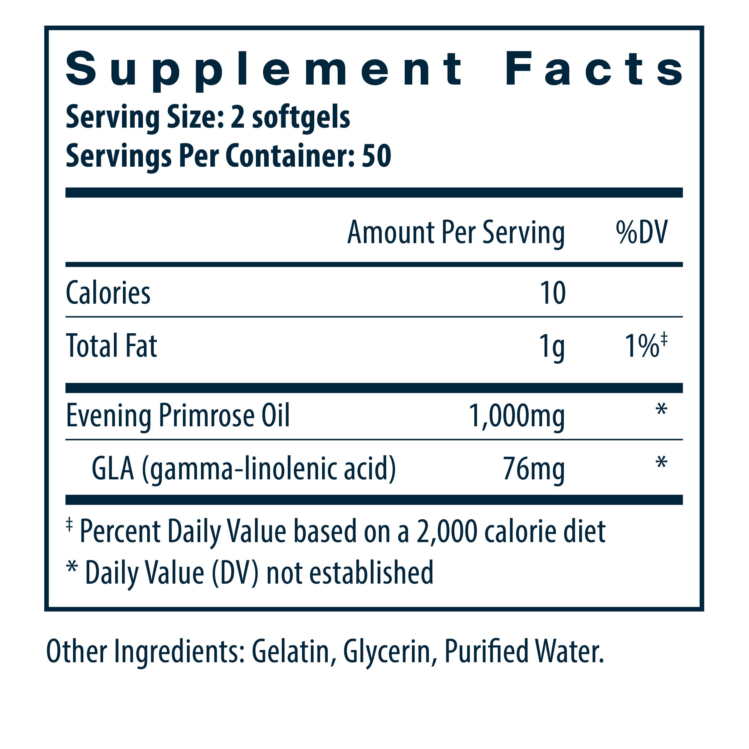 Vital Nutrients Evening Primrose Supplement Facts.