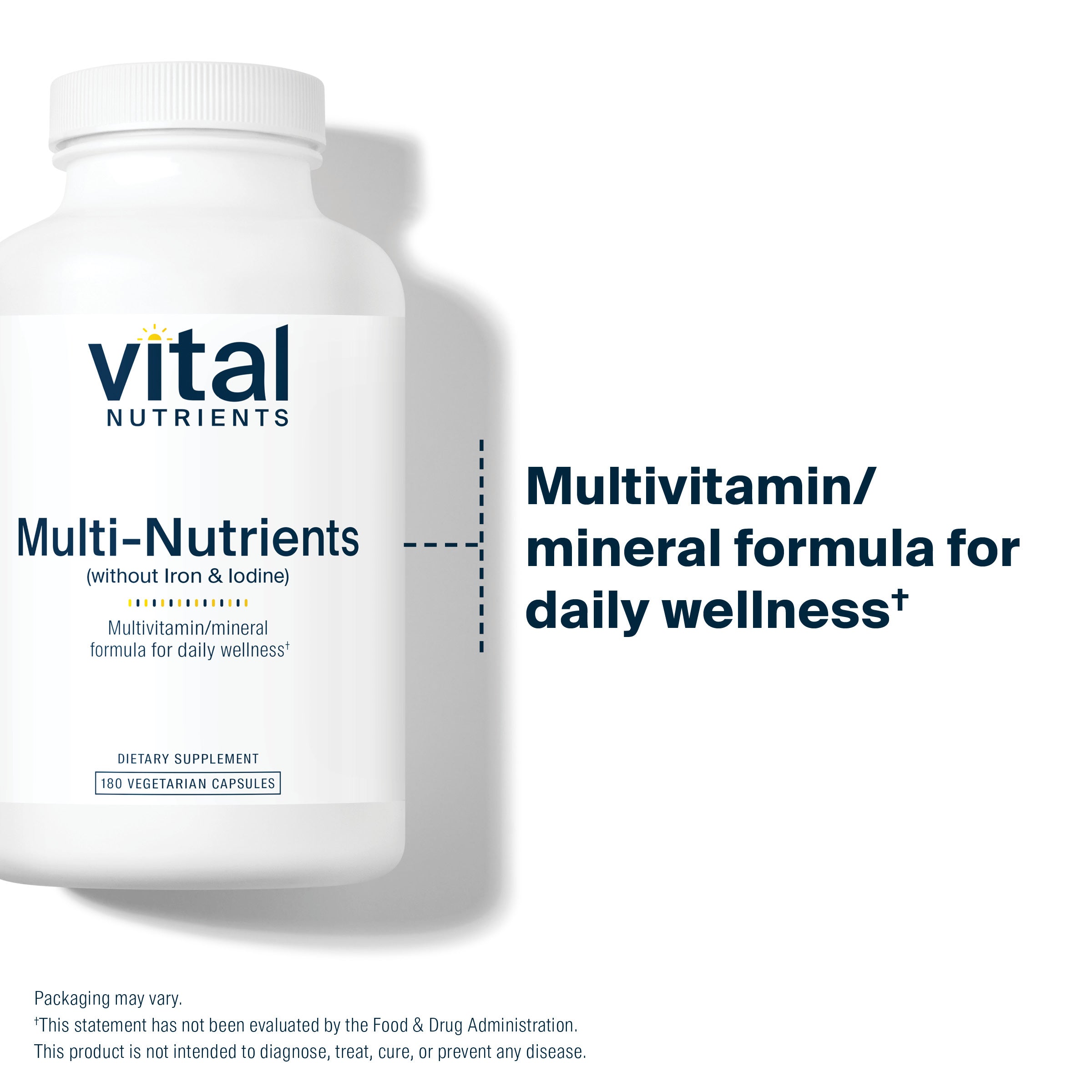 Vital Nutrients Multi-Nutrients (No Iron or Iodine) is a multivitamin and mineral formula for daily wellness.*