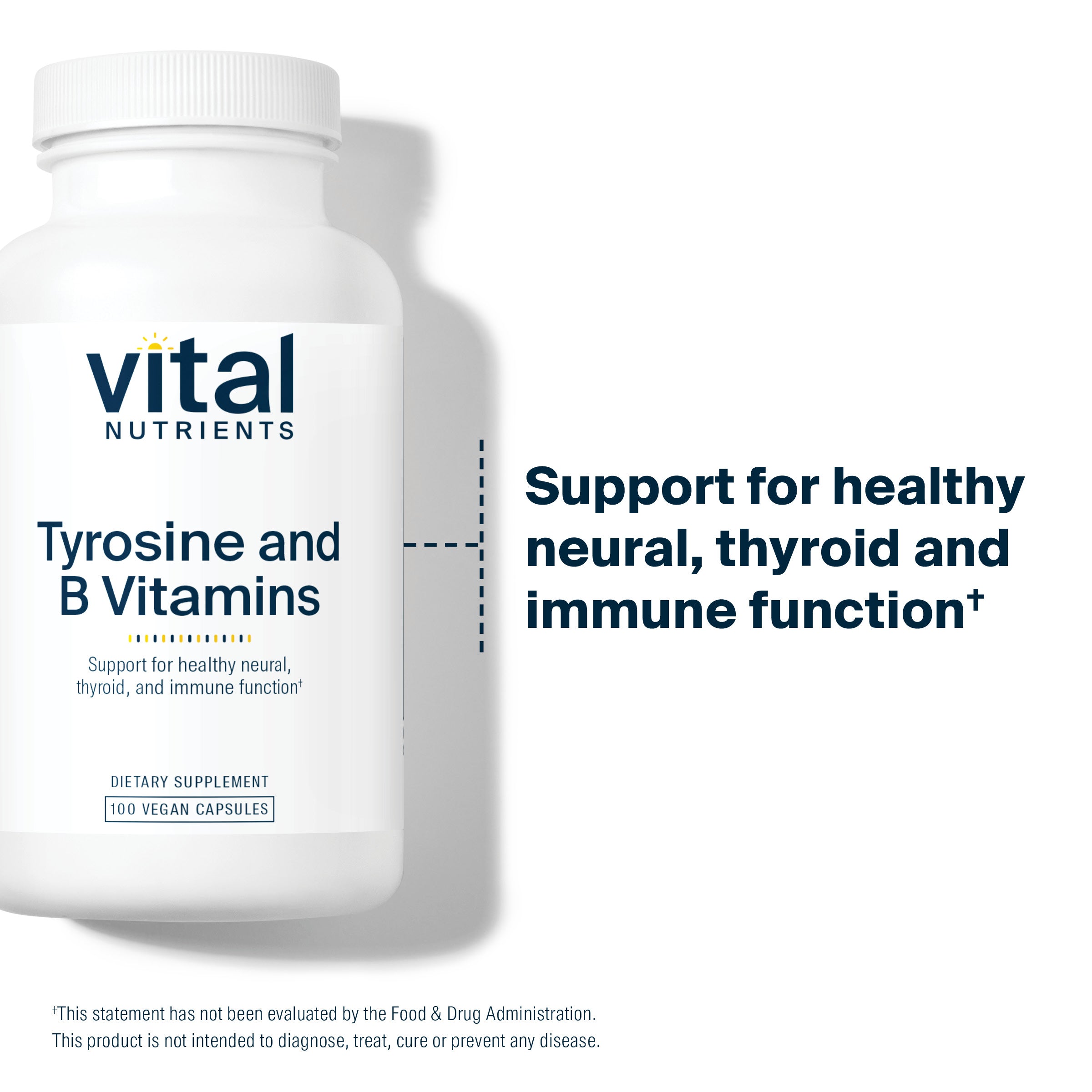 Vital Nutrients Tyrosine and B Vitamins supplement supports healthy neural, thyroid, and immune function.*