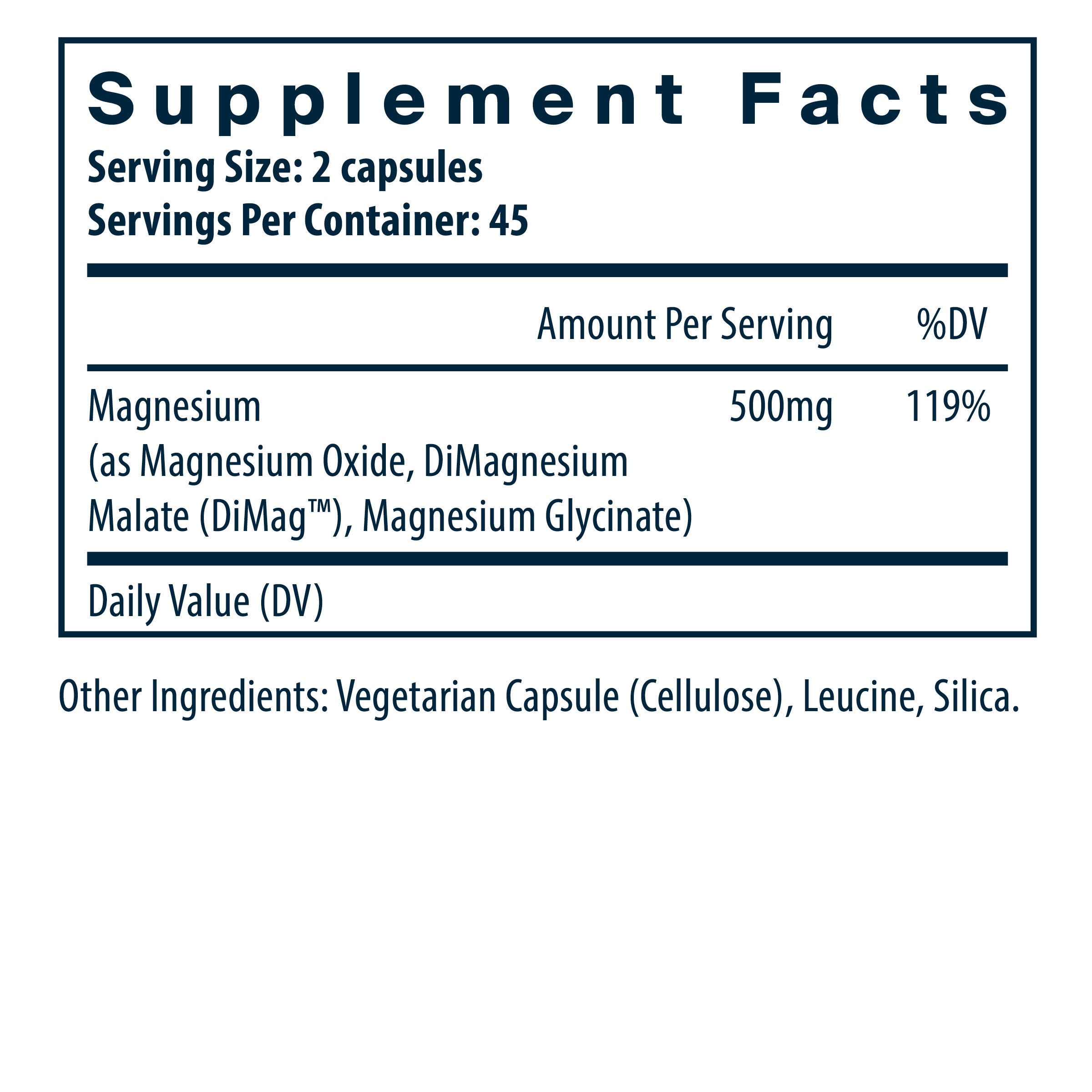 Vital Nutrients Triple Magnesium Complex 90 CT supplement facts.
