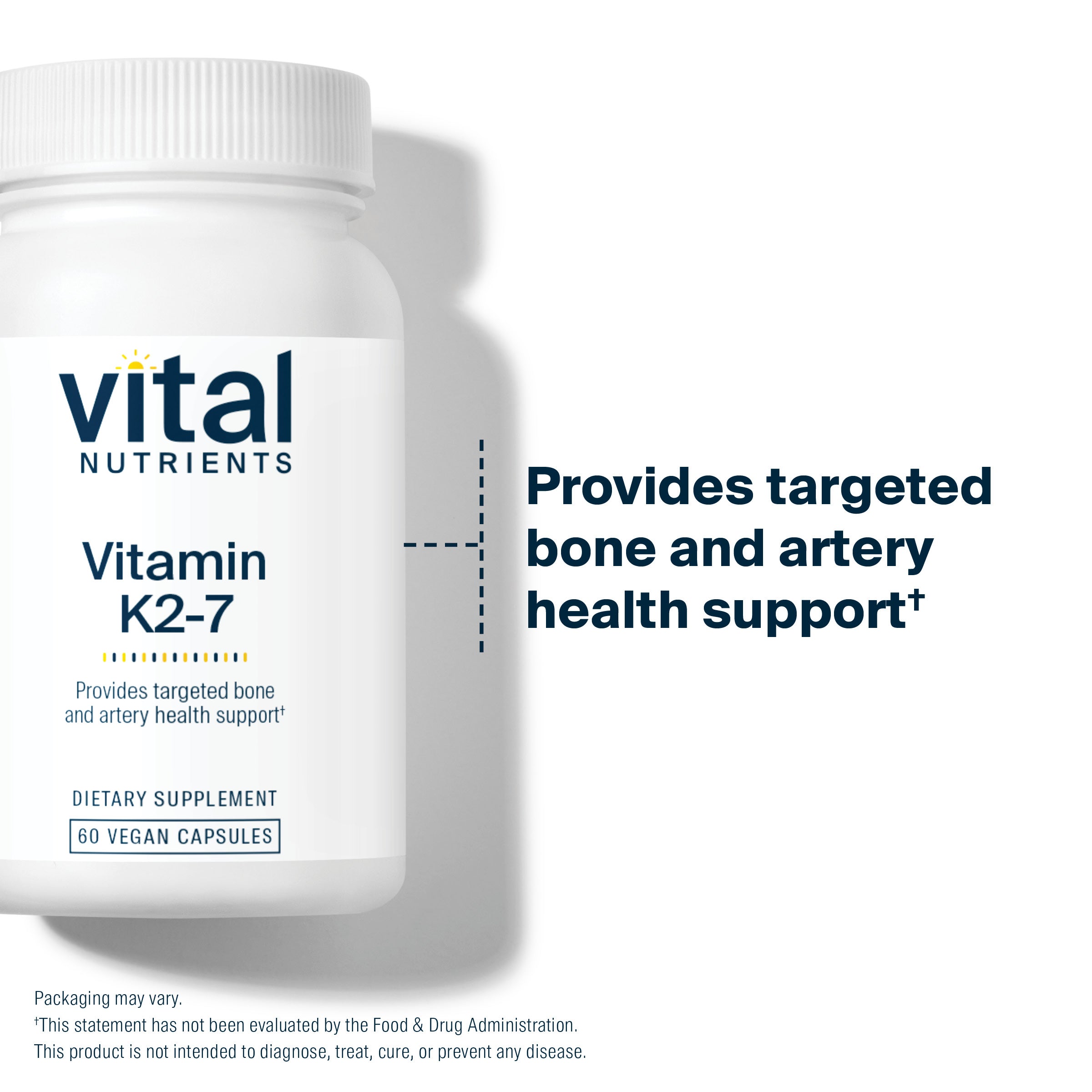 Vital Nutrients Vitamin K2-7 provides targeted bone and artery health support.
