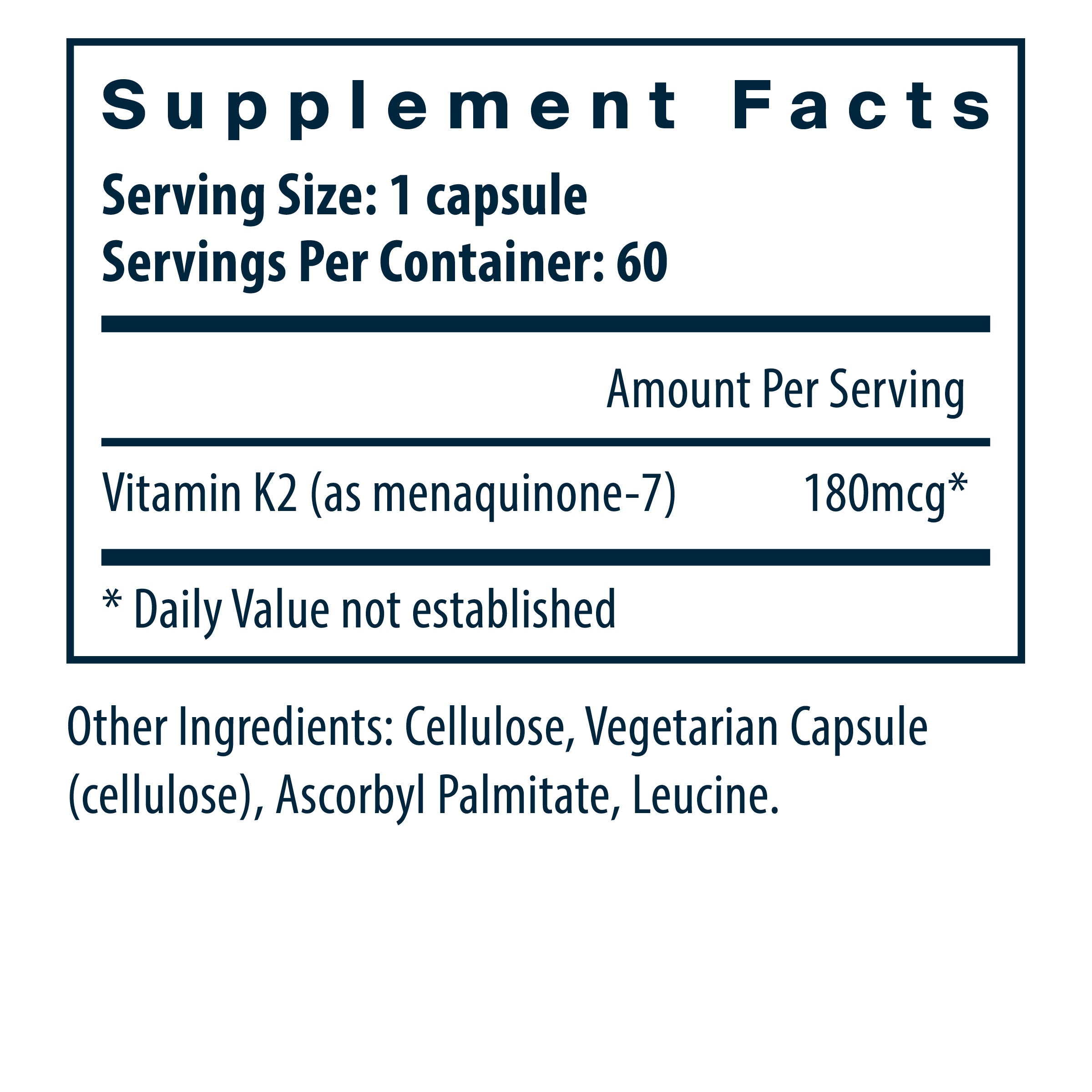 Vital Nutrients Vitamin K2-7 supplement facts.