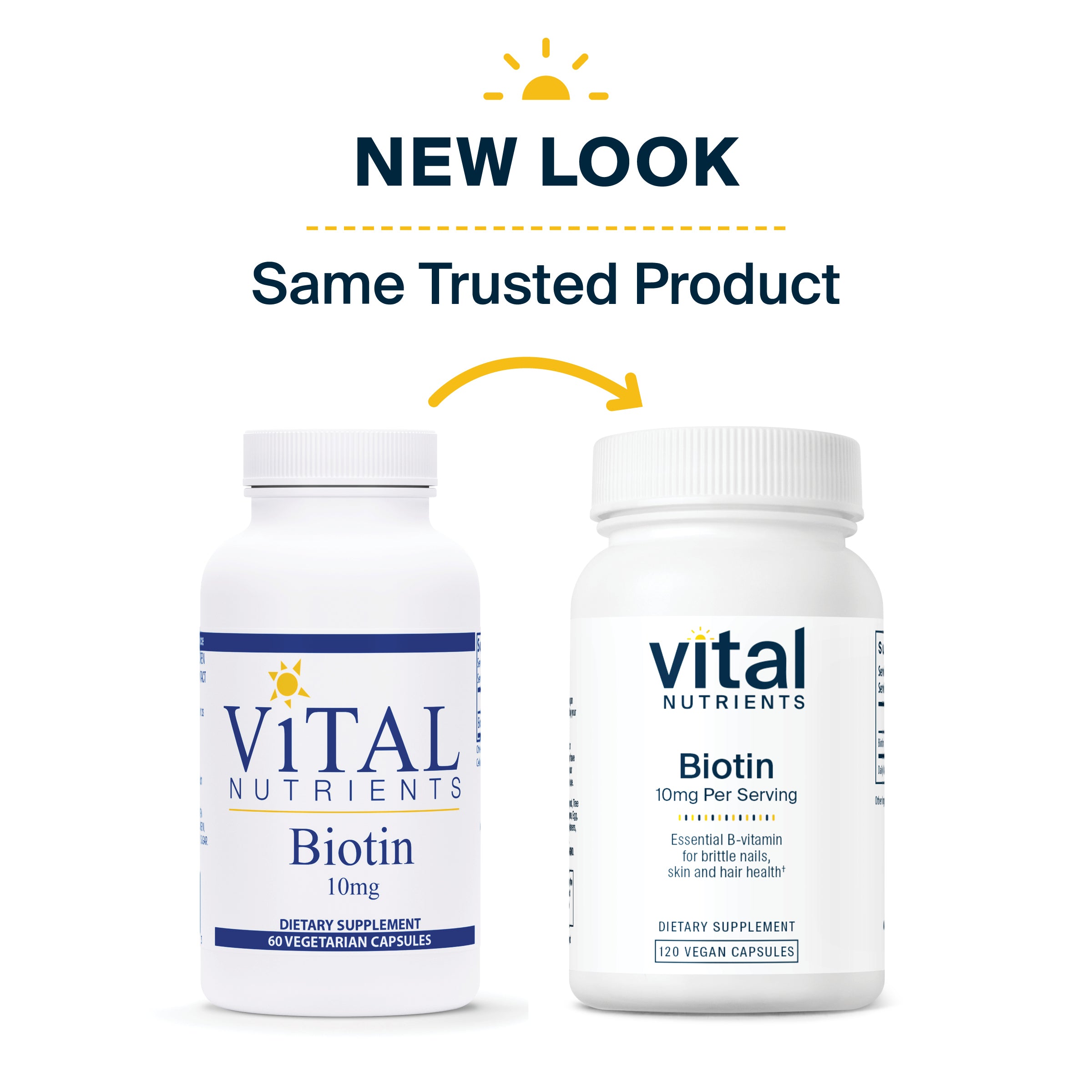 Vital Nutrients bottle comparison. New look, same trusted product.