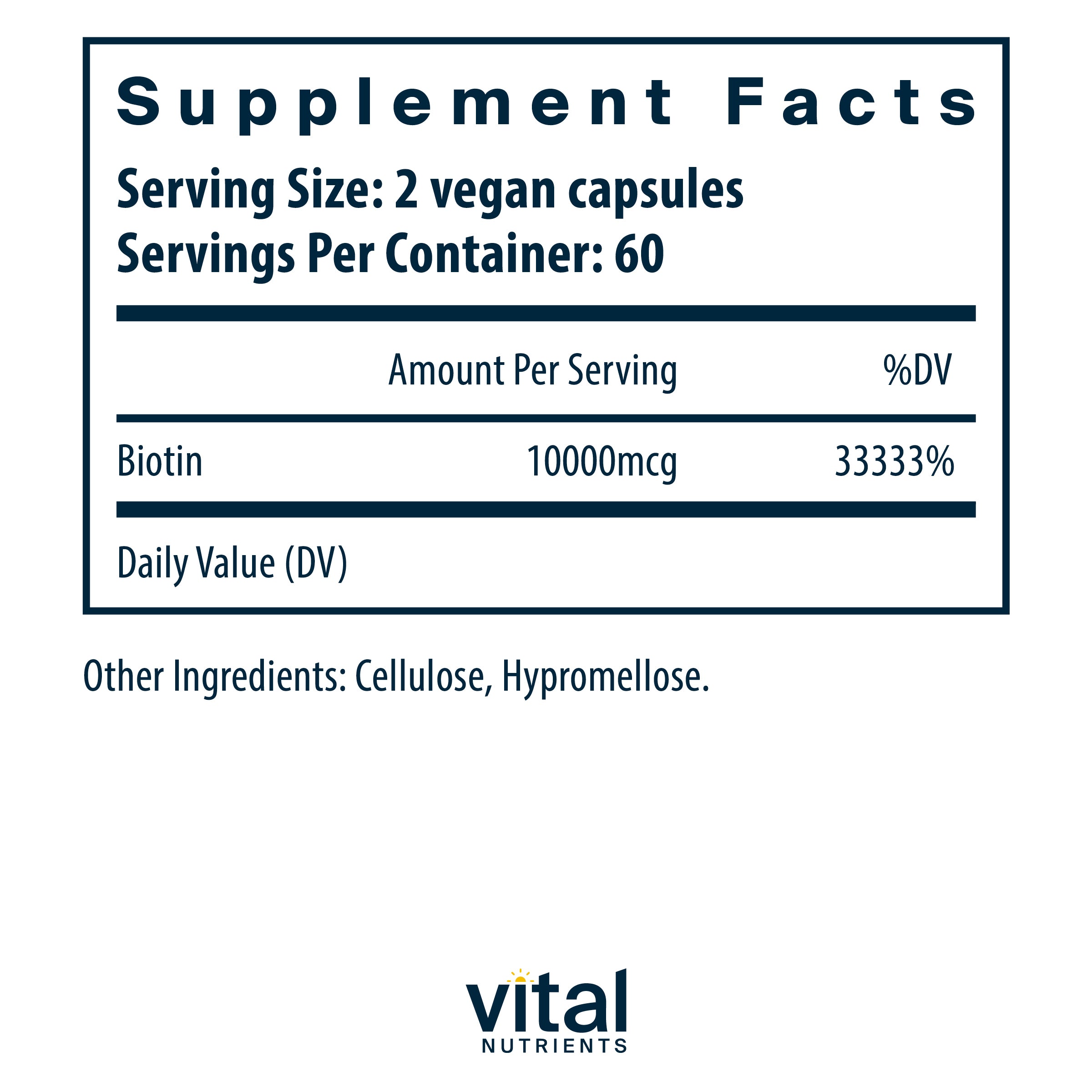 Vital Nutrients Biotin 10mg Supplement Facts 