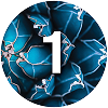 Blue abstract design with number '1' on a white background