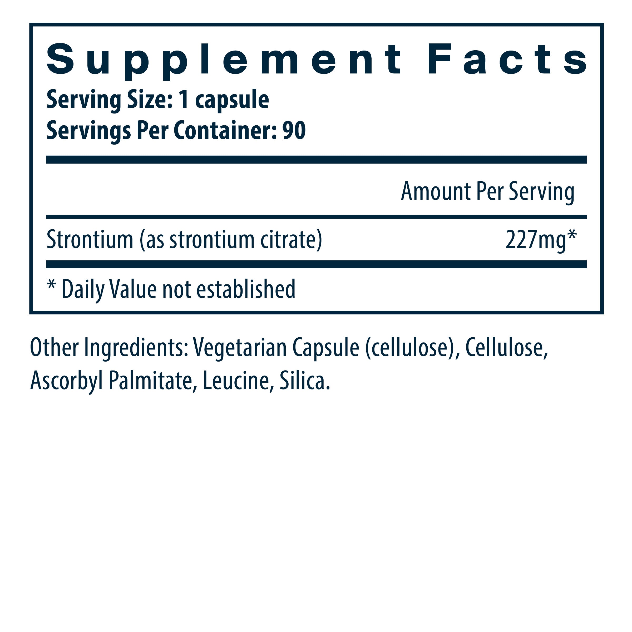 Product label and ingredient information for Vital Nutrients - Strontium (Citrate), 90 Capsules