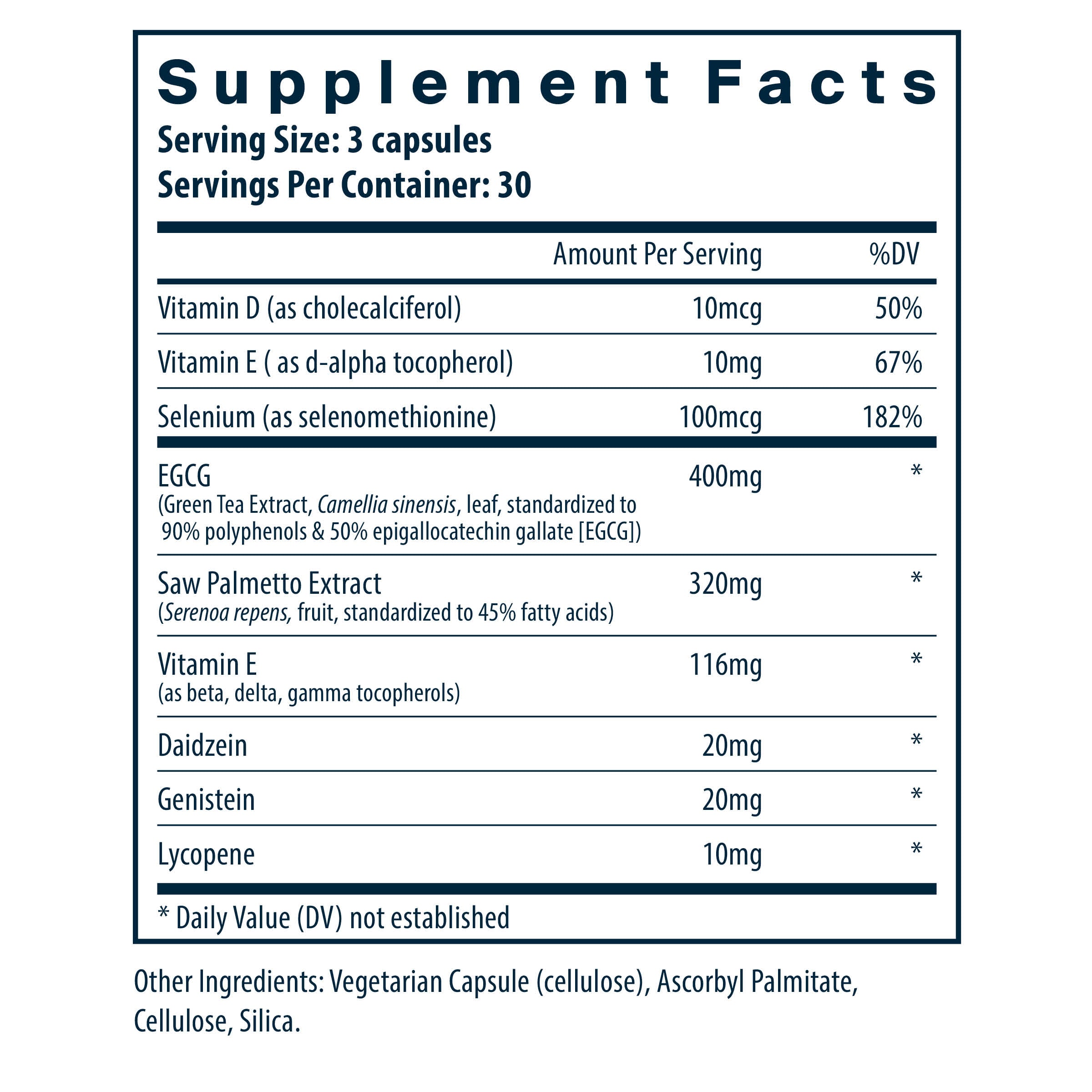 Product label and ingredient information for Vital Nutrients - Prostate Health TX, 90 Capsules